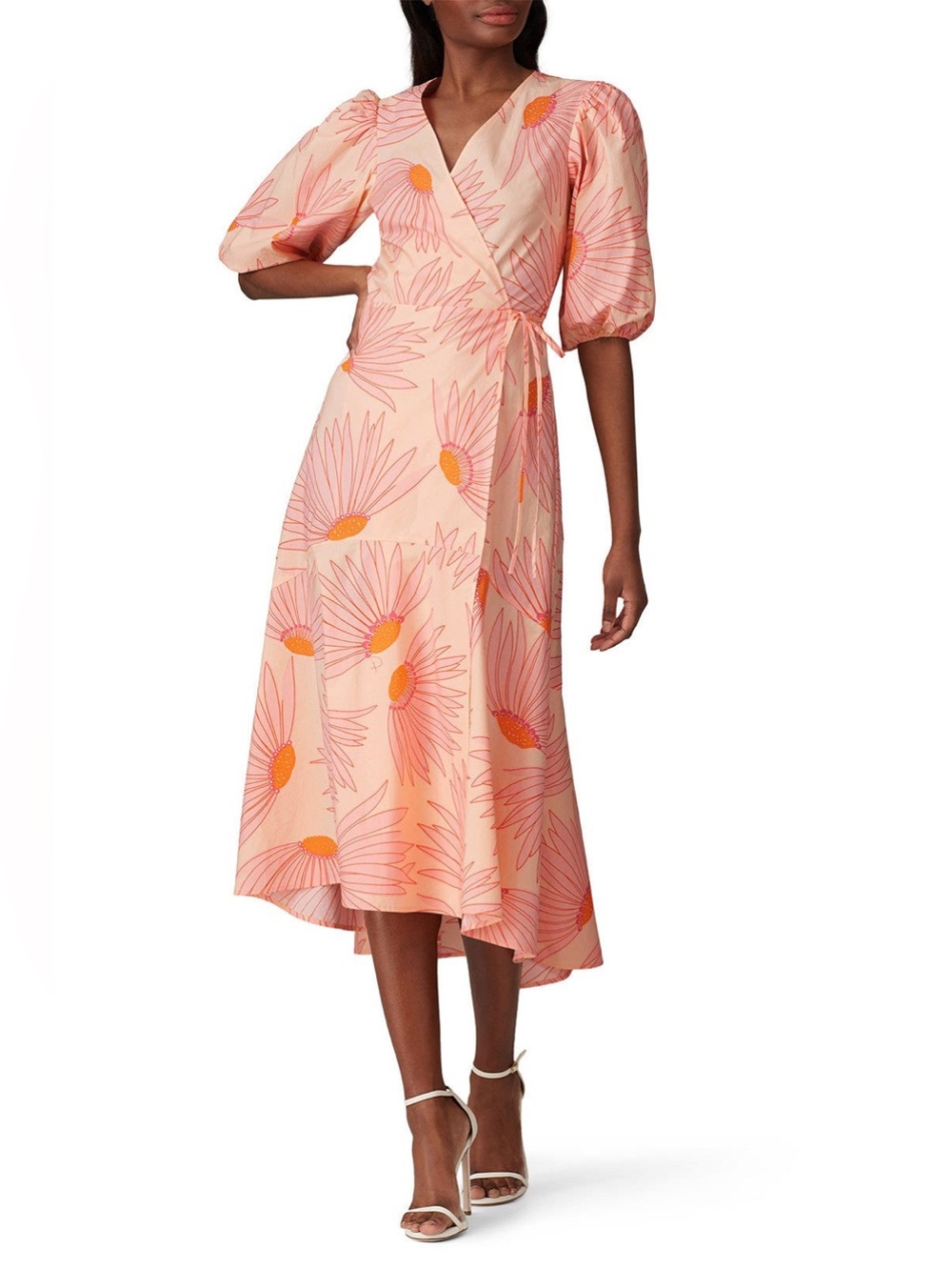 kate spade Peach and Orange Floral Wrap High-Low Dress